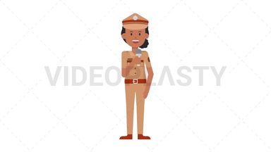 Indian Policewoman Talking on Microphone Stock Animation