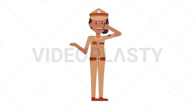 Indian Policewoman Talking on the Phone Happy Stock Animation