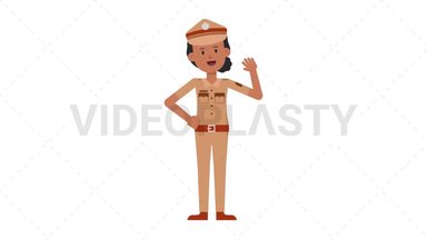 Indian Policewoman Waving Stock Animation