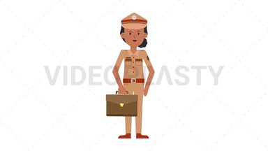 Indian Policewoman Waving with Briefcase Stock Animation