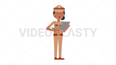 Indian Policewoman Writing on Clipboard Stock Animation