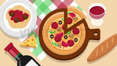 Italian Pizza Food Scene Stock Animation
