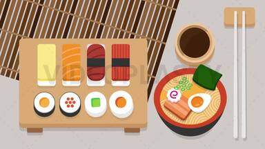 Japanese Sushi Food Scene Stock Animation