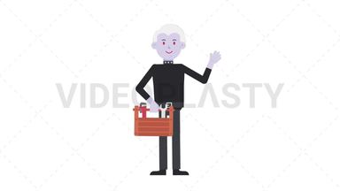 Male Vampire Holding Toolbox Stock Animation