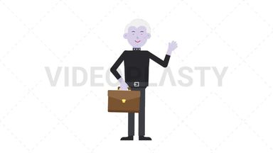 Male Vampire Waving with Briefcase Stock Animation