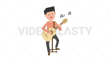Man Playing Guitar Sitting Stock Animation
