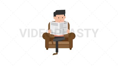 Man Reading the Newspaper on the Couch Stock Animation