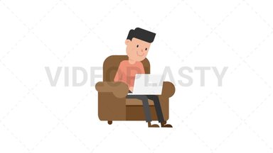 Man Working at his Laptop on the Couch Stock Animation