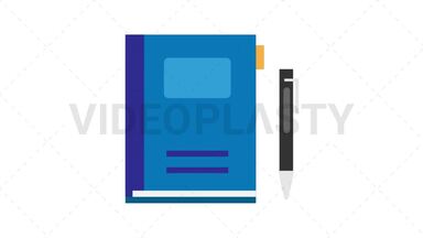 Notebook and Pen Flat Icon Stock Animation