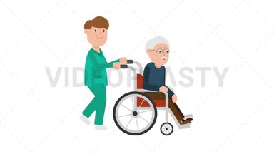 Nurse Pushing a Patient on a Wheelchair Stock Animation