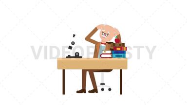 Professor Stressed at his Desk Stock Animation