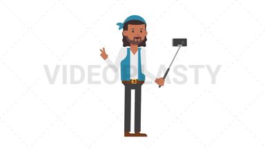 Romani Man Selfie Stick Stock Animation