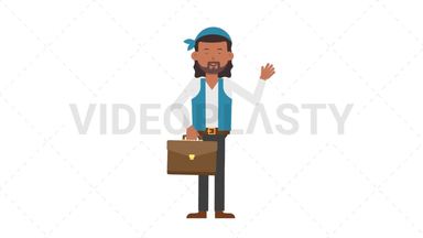 Romani Man Waving with Briefcase Stock Animation