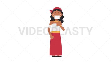 Romani Woman Face Mask Coughing Stock Animation