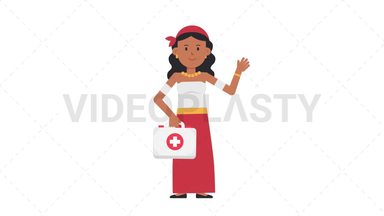 Romani Woman Holding First Aid Kit Stock Animation