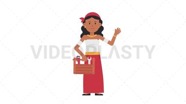 Romani Woman Holding Toolbox Stock Animation