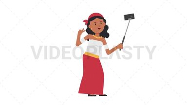 Romani Woman Selfie Stick Stock Animation