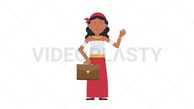 Romani Woman Waving with Briefcase Stock Animation