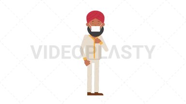 Sikh Man Coughing Face Mask Stock Animation