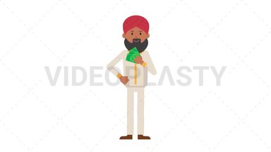 Sikh Man Holding Cash Stock Animation