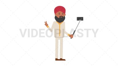 Sikh Man Selfie Stick Stock Animation