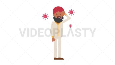 Sikh Man Sick with Covid Stock Animation