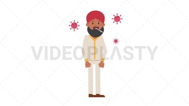 Sikh Man Sick with Covid Stock Animation
