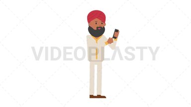 Sikh Man Using Phone Stock Animation
