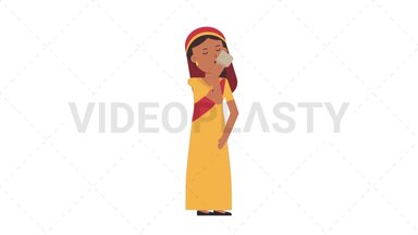 Sikh Woman Drinking Coffee Stock Animation