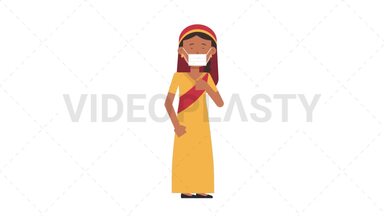 Sikh Woman Face Mask Coughing Stock Animation