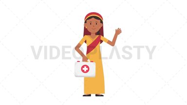 Sikh Woman Holding First Aid Kit Stock Animation