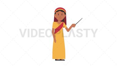 Sikh Woman Holding Pointer Stick Stock Animation