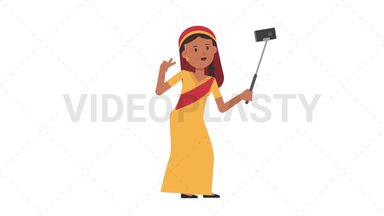 Sikh Woman Selfie Stick Stock Animation