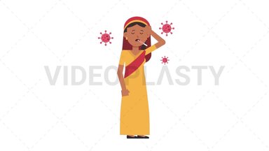 Sikh Woman Sick with Covid Stock Animation