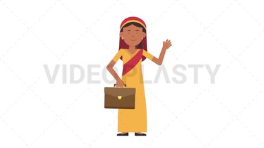 Sikh Woman Waving with Briefcase Stock Animation
