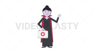 Vampire Countess Holding First Aid Kit Stock Animation