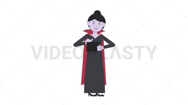 Vampire Countess Using Tablet Happy Stock Animation
