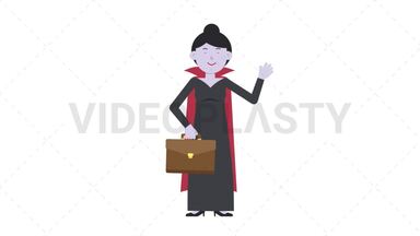 Vampire Countess Waving with Briefcase Stock Animation