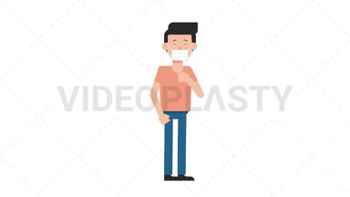 White Casual Man Coughing Face Mask Stock Animation
