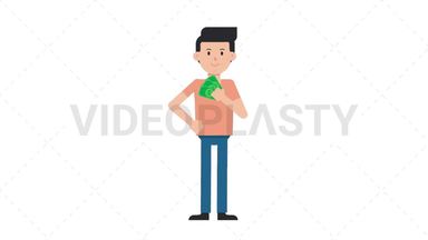 White Casual Man Holding Cash Stock Animation