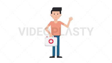 White Casual Man Holding First Aid Kit Stock Animation