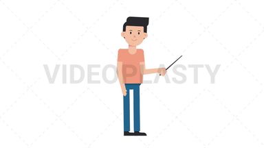 White Casual Man Holding Pointer Stick Stock Animation