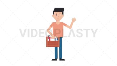 White Casual Man Holding Toolbox Stock Animation
