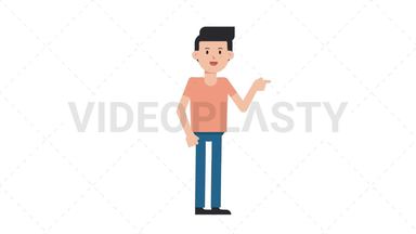 White Casual Man Pointing Right Stock Animation