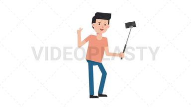 White Casual Man Selfie Stick Stock Animation