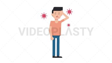 White Casual Man Sick with Covid Stock Animation