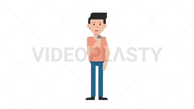 White Casual Man Talking on Microphone Stock Animation