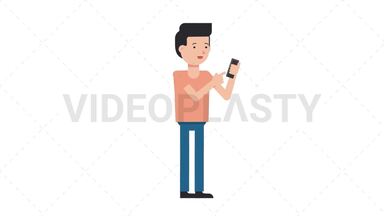 White Casual Man Using Phone Happy Stock Animation