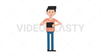 White Casual Man Using Tablet Happy Stock Animation