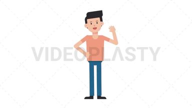 White Casual Man Waving Stock Animation